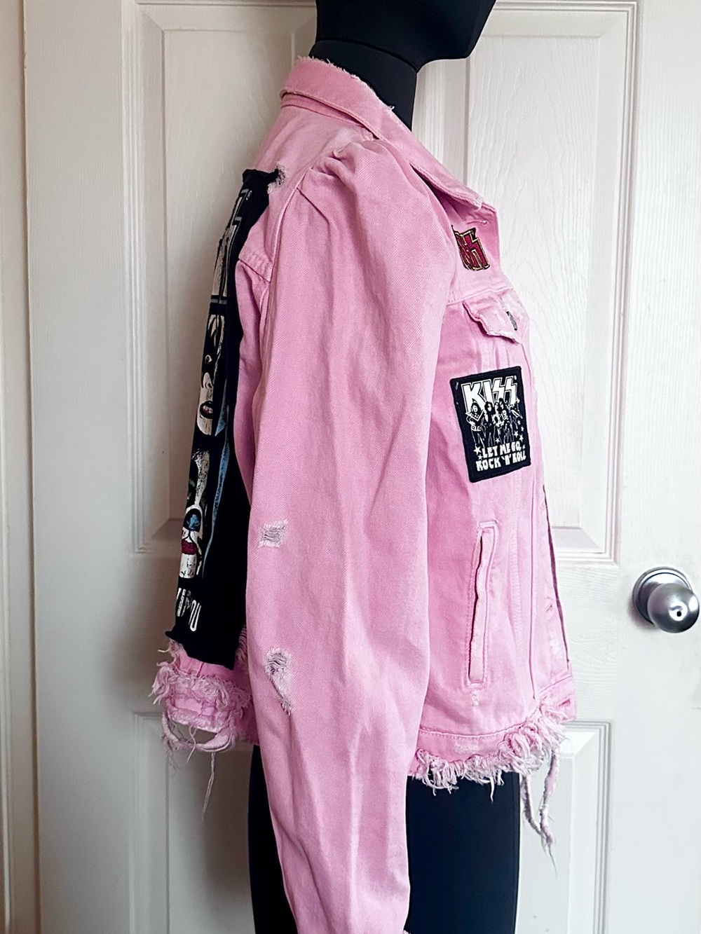 Zara Pink Denim Jacket with KISS Patches - Picture 3 of 4